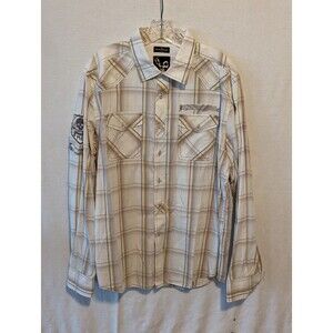 Marc Ecko Cut and Sew Plaid Long Sleeve Button Up Collard Shirt Men's Size Large